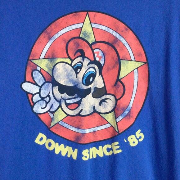 Nintendo Super Mario Bros distressed 2007 T Shirt Blue Large - Picture 2 of 5
